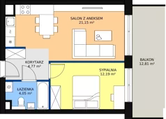 2 pokoje, mieszkanie 43,53 m², piętro 5, oferta nr 1.39, La Vie House, Kraków, Podgórze, ul. Łagiewnicka