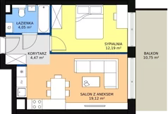2 pokoje, mieszkanie 41,01 m², piętro 5, oferta nr 1.40, La Vie House, Kraków, Podgórze, ul. Łagiewnicka