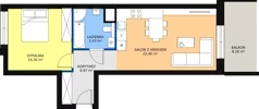 2 pokoje, mieszkanie 51,17 m², piętro 6, oferta nr 1.46, La Vie House, Kraków, Podgórze, ul. Łagiewnicka