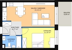 2 pokoje, mieszkanie 43,40 m², piętro 6, oferta nr 1.48, La Vie House, Kraków, Podgórze, ul. Łagiewnicka