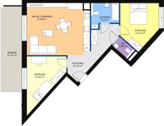 3 pokoje, mieszkanie 73,79 m², piętro 6, oferta nr 1.77, La Vie House, Kraków, Podgórze, ul. Łagiewnicka