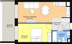 2 pokoje, mieszkanie 43,73 m², piętro 2, oferta nr 1.85, La Vie House, Kraków, Podgórze, ul. Łagiewnicka