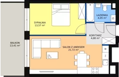 2 pokoje, mieszkanie 45,37 m², piętro 3, oferta nr 1.89, La Vie House, Kraków, Podgórze, ul. Łagiewnicka