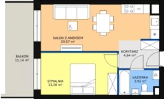 2 pokoje, mieszkanie 43,62 m², piętro 3, oferta nr 1.90, La Vie House, Kraków, Podgórze, ul. Łagiewnicka