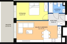 2 pokoje, mieszkanie 45,37 m², piętro 4, oferta nr 1.94, La Vie House, Kraków, Podgórze, ul. Łagiewnicka