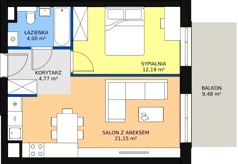 2 pokoje, mieszkanie 42,28 m², piętro 1, oferta nr 1.180, La Vie House, Kraków, Podgórze, ul. Łagiewnicka