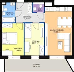3 pokoje, mieszkanie 62,47 m², piętro 2, oferta nr 1.183, La Vie House, Kraków, Podgórze, ul. Łagiewnicka