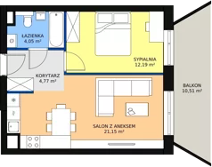 2 pokoje, mieszkanie 43,40 m², piętro 2, oferta nr 1.184, La Vie House, Kraków, Podgórze, ul. Łagiewnicka