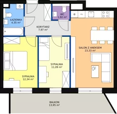 3 pokoje, mieszkanie 62,51 m², piętro 5, oferta nr 1.198, La Vie House, Kraków, Podgórze, ul. Łagiewnicka
