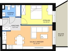 2 pokoje, mieszkanie 43,55 m², piętro 5, oferta nr 1.199, La Vie House, Kraków, Podgórze, ul. Łagiewnicka
