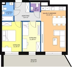 3 pokoje, mieszkanie 62,57 m², piętro 3, oferta nr 1.213, La Vie House, Kraków, Podgórze, ul. Łagiewnicka