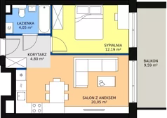 2 pokoje, mieszkanie 42,35 m², piętro 4, oferta nr 1.218, La Vie House, Kraków, Podgórze, ul. Łagiewnicka