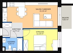 2 pokoje, mieszkanie 43,57 m², piętro 4, oferta nr 1.243, La Vie House, Kraków, Podgórze, ul. Łagiewnicka