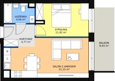 2 pokoje, mieszkanie 43,42 m², piętro 4, oferta nr 1.244, La Vie House, Kraków, Podgórze, ul. Łagiewnicka