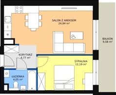 2 pokoje, mieszkanie 47,75 m², piętro 5, oferta nr 1.247, La Vie House, Kraków, Podgórze, ul. Łagiewnicka