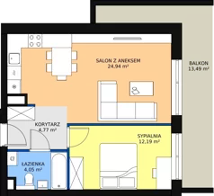 2 pokoje, mieszkanie 47,57 m², piętro 6, oferta nr 1.252, La Vie House, Kraków, Podgórze, ul. Łagiewnicka