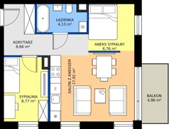 3 pokoje, mieszkanie 46,24 m², piętro 1, oferta nr b.14, LOOK UP House, Kraków, Prądnik Biały, ul. Pękowicka