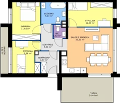 4 pokoje, mieszkanie 73,88 m², piętro 1, oferta nr 19.2, Imperial River Park, Kraków, Bronowice, Bronowice Małe, ul. Truszkowskiego