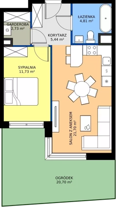2 pokoje, mieszkanie 46,41 m², parter, oferta nr A.16, Imperial SILO, Kraków, Dębniki, Ruczaj, ul. Kobierzyńska