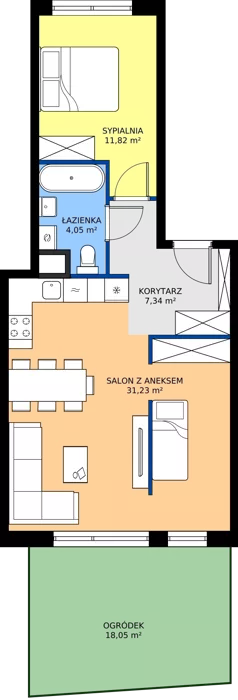 2 pokoje, mieszkanie 54,44 m², parter, oferta nr A.5, Imperial SILO, Kraków, Dębniki, Ruczaj, ul. Kobierzyńska