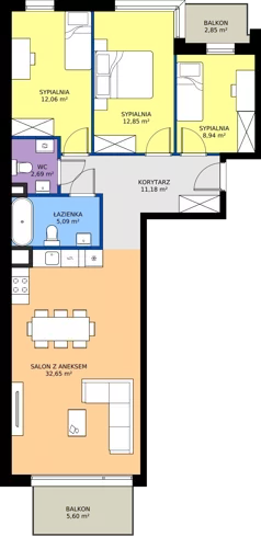 4 pokoje, mieszkanie 85,46 m², piętro 1, oferta nr A.22, Imperial SILO, Kraków, Dębniki, Ruczaj, ul. Kobierzyńska