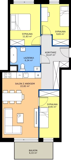 4 pokoje, mieszkanie 70,06 m², piętro 2, oferta nr A.13, Imperial SILO, Kraków, Dębniki, Ruczaj, ul. Kobierzyńska