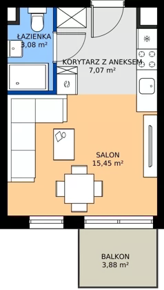 1 pokój, mieszkanie 25,60 m², piętro 1, oferta nr A.8, Imperial SILO, Kraków, Dębniki, Ruczaj, ul. Kobierzyńska
