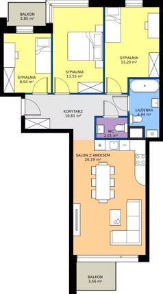 4 pokoje, mieszkanie 79,44 m², piętro 1, oferta nr A.19, Imperial SILO, Kraków, Dębniki, Ruczaj, ul. Kobierzyńska