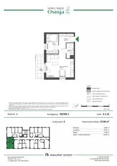 2 pokoje, mieszkanie 37,06 m², piętro 1, oferta nr E.1.14, Nowy Świat Ostoja II etap - budynki E, F, G, Gdańsk, Barniewice, ul. Malinowa