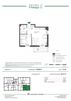 2 pokoje, mieszkanie 44,17 m², piętro 3, oferta nr F.3.24, Nowy Świat Ostoja II etap - budynki E, F, G, Gdańsk, Barniewice, ul. Malinowa