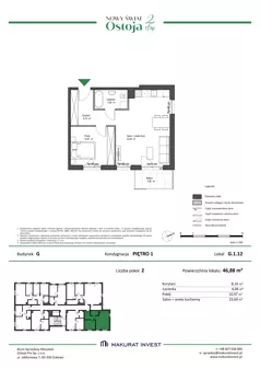 2 pokoje, mieszkanie 46,88 m², piętro 1, oferta nr G.1.12, Nowy Świat Ostoja II etap - budynki E, F, G, Gdańsk, Barniewice, ul. Malinowa