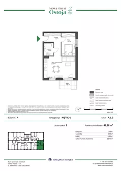 2 pokoje, mieszkanie 41,38 m², piętro 1, oferta nr A.1.2, Nowy Świat Ostoja II etap, Gdańsk, Barniewice, ul. Malinowa