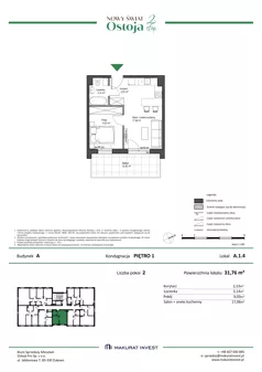 2 pokoje, mieszkanie 31,76 m², piętro 1, oferta nr A.1.4, Nowy Świat Ostoja II etap, Gdańsk, Barniewice, ul. Malinowa