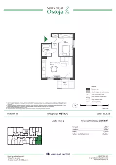 2 pokoje, mieszkanie 38,64 m², piętro 2, oferta nr A.2.10, Nowy Świat Ostoja II etap, Gdańsk, Barniewice, ul. Malinowa