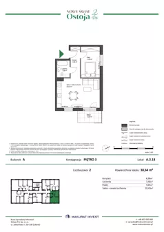 2 pokoje, mieszkanie 38,64 m², piętro 3, oferta nr A.3.18, Nowy Świat Ostoja II etap, Gdańsk, Barniewice, ul. Malinowa