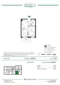 2 pokoje, mieszkanie 28,22 m², piętro 4, oferta nr A.4.27, Nowy Świat Ostoja II etap, Gdańsk, Barniewice, ul. Malinowa