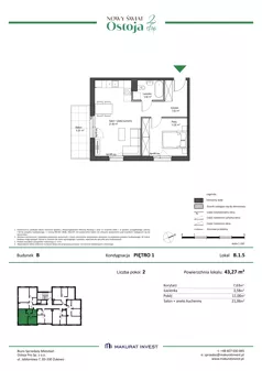 2 pokoje, mieszkanie 43,27 m², piętro 1, oferta nr B.1.5, Nowy Świat Ostoja II etap, Gdańsk, Barniewice, ul. Malinowa
