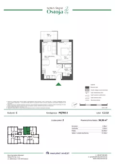 2 pokoje, mieszkanie 34,36 m², piętro 2, oferta nr C.2.12, Nowy Świat Ostoja II etap, Gdańsk, Barniewice, ul. Malinowa