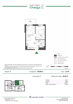2 pokoje, mieszkanie 34,36 m², piętro 4, oferta nr C.4.26, Nowy Świat Ostoja II etap, Gdańsk, Barniewice, ul. Malinowa