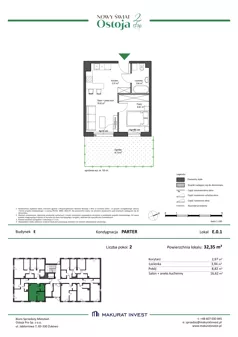 2 pokoje, mieszkanie 32,35 m², parter, oferta nr E.0.1, Nowy Świat Ostoja II etap - budynki E, F, G, Gdańsk, Osowa, Barniewice, ul. Malinowa