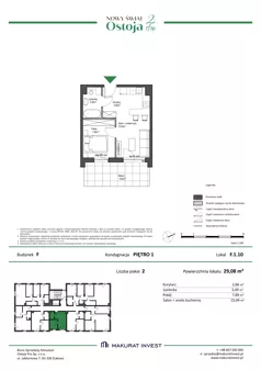 2 pokoje, mieszkanie 29,08 m², piętro 1, oferta nr F.1.10, Nowy Świat Ostoja II etap - budynki E, F, G, Gdańsk, Osowa, Barniewice, ul. Malinowa