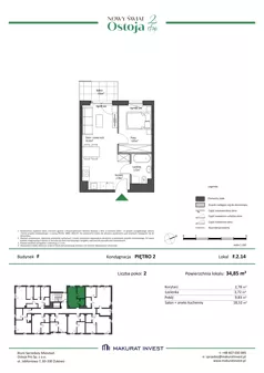 2 pokoje, mieszkanie 34,85 m², piętro 2, oferta nr F.2.14, Nowy Świat Ostoja II etap - budynki E, F, G, Gdańsk, Osowa, Barniewice, ul. Malinowa