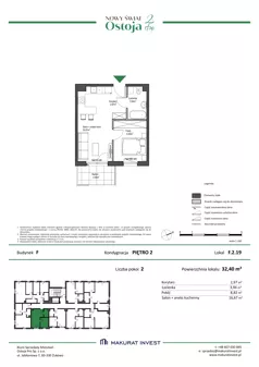 2 pokoje, mieszkanie 32,40 m², piętro 2, oferta nr F.2.19, Nowy Świat Ostoja II etap - budynki E, F, G, Gdańsk, Osowa, Barniewice, ul. Malinowa