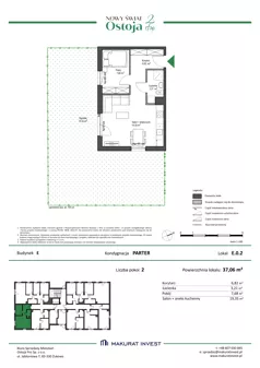 2 pokoje, mieszkanie 37,06 m², parter, oferta nr E.0.2, Nowy Świat Ostoja II etap - budynki E, F, G, Gdańsk, Osowa, Barniewice, ul. Malinowa