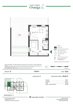2 pokoje, mieszkanie 42,44 m², parter, oferta nr B.0.6, Nowy Świat Ostoja III etap, Gdańsk, Osowa, Barniewice, ul. Malinowa