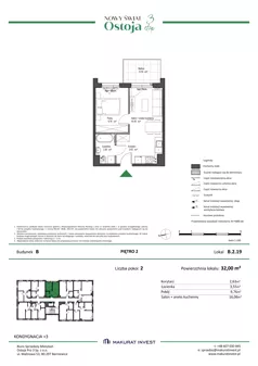 2 pokoje, mieszkanie 32,00 m², piętro 2, oferta nr B.2.19, Nowy Świat Ostoja III etap, Gdańsk, Osowa, Barniewice, ul. Malinowa