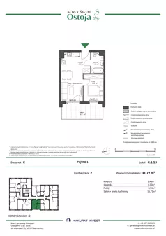 2 pokoje, mieszkanie 31,72 m², piętro 1, oferta nr C.1.13, Nowy Świat Ostoja III etap, Gdańsk, Osowa, Barniewice, ul. Malinowa