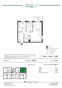 3 pokoje, mieszkanie 51,60 m², piętro 2, oferta nr E.2.17, Nowy Świat Ostoja II etap - budynki E, F, G, Gdańsk, Barniewice, ul. Malinowa