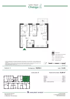 3 pokoje, mieszkanie 51,60 m², piętro 4, oferta nr E.4.35, Nowy Świat Ostoja II etap - budynki E, F, G, Gdańsk, Barniewice, ul. Malinowa