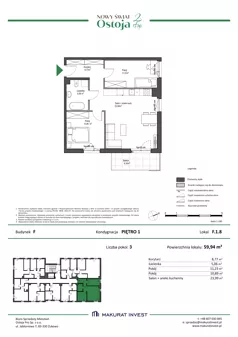 3 pokoje, mieszkanie 59,94 m², piętro 1, oferta nr F.1.8, Nowy Świat Ostoja II etap - budynki E, F, G, Gdańsk, Barniewice, ul. Malinowa